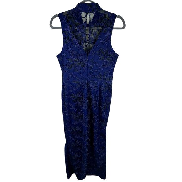 Trina Turk NWT Abasi Royal Blue Lace Embroidered Split Leg Jumpsuit Size 4 - Picture 2 of 9